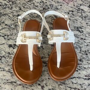 Aldo White and Brown Sandals with Gold Details
